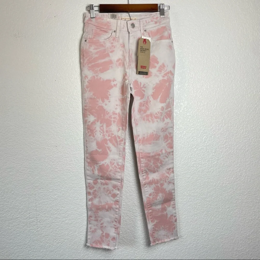 NWT Levi’s 721 High Rise Skinny Ankle Pink Tie Dye Jeans Size 27 - Picture 2 of 14